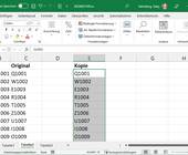 Beispieltabelle mit einer Spalte "Original" und einer Spalte "Kopie"