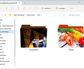 Die Ordner "Ausflugsideen" und "Rezepte" tragen thematisch passende Bilder